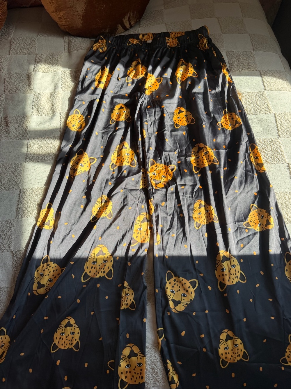 Women’s Black & Yellow Leopard Print Wide-Leg Pants